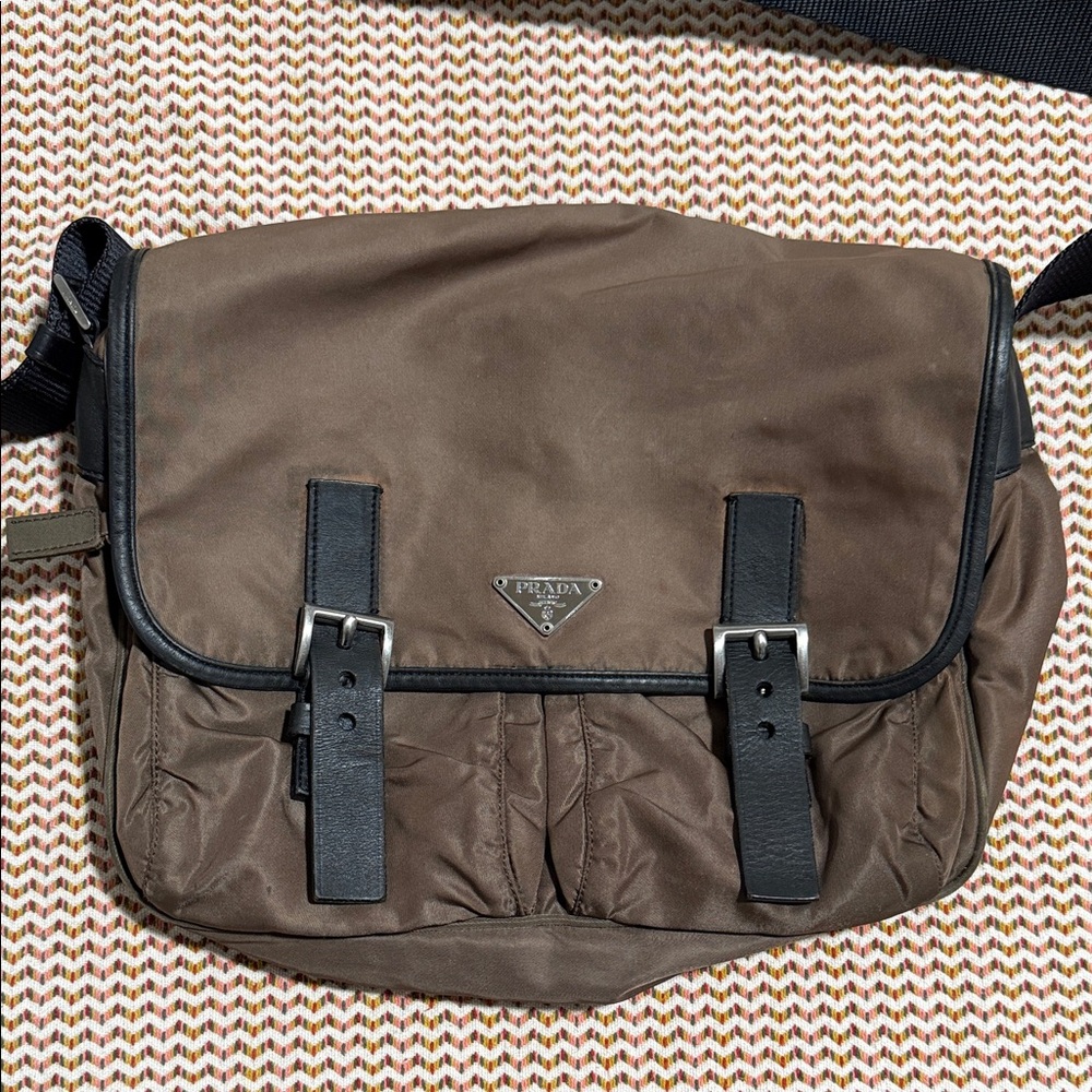 Prada Men's Brown and Black Messenger Bag